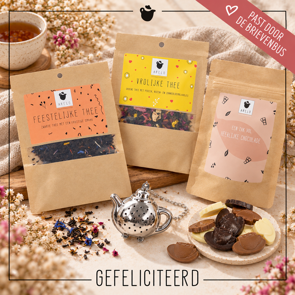 gefeliciteerd thee en chocolade sfeer