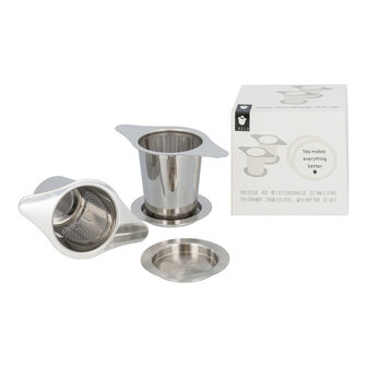 Theezeefje RVS met uitlekschaaltje &ndash; Set van 2 stuks