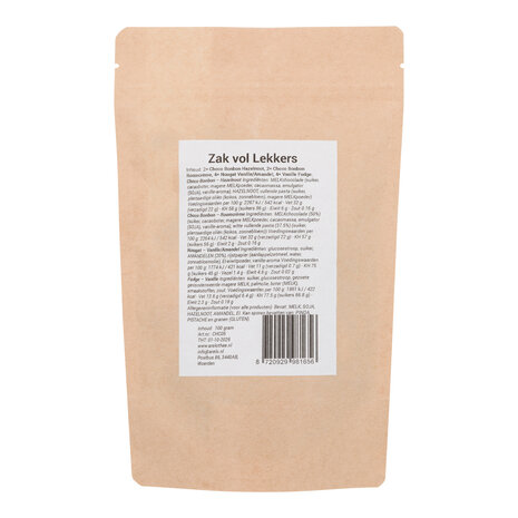 achterkant zak vol lekkers en ingrediënten